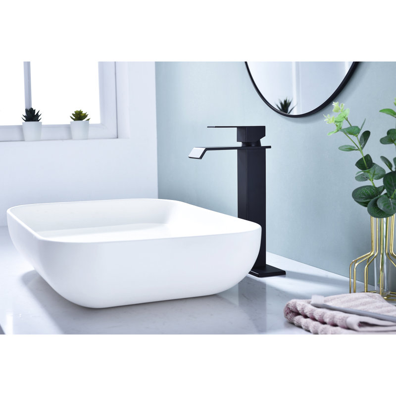 Waterfall Spout Bathroom Faucet, Single Handle, Matte Black Stainless Steel, & , Construction, 1.2 Gpm Aerator, Pop Up Drain Assembly Sink Spout, Lever, Rust Resistance,