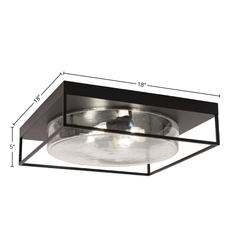 Plafonnier encastré Wandle 18 po, 4 ampoules, avec verre bullé, Noir mat