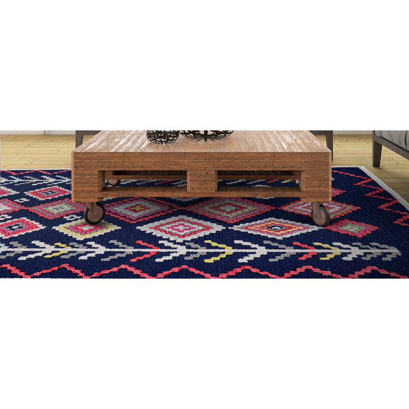 Awareh Wool Southwestern Area Rug in Navy, Rectangle 8' x 10'