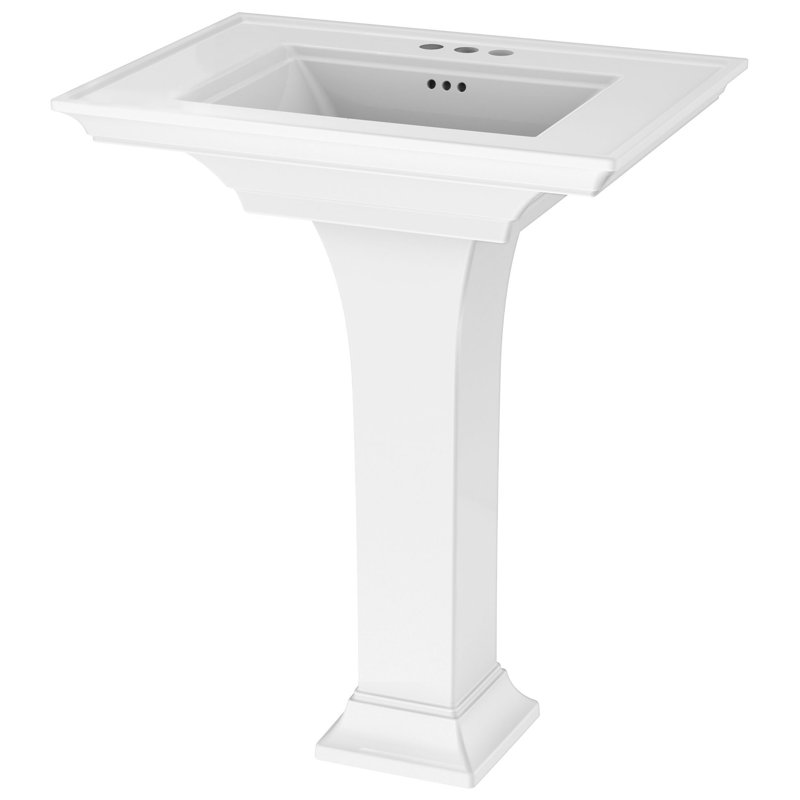Lavabo de salle de bain piédestal rectangulaire en céramique blanc avec trop-plein Town