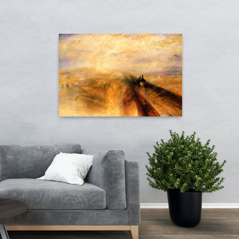 «Rain, Steam & Speed», 1844, reproduction d'art contemporain classique de paysage coucher de soleil, H 32 po x l 48 po