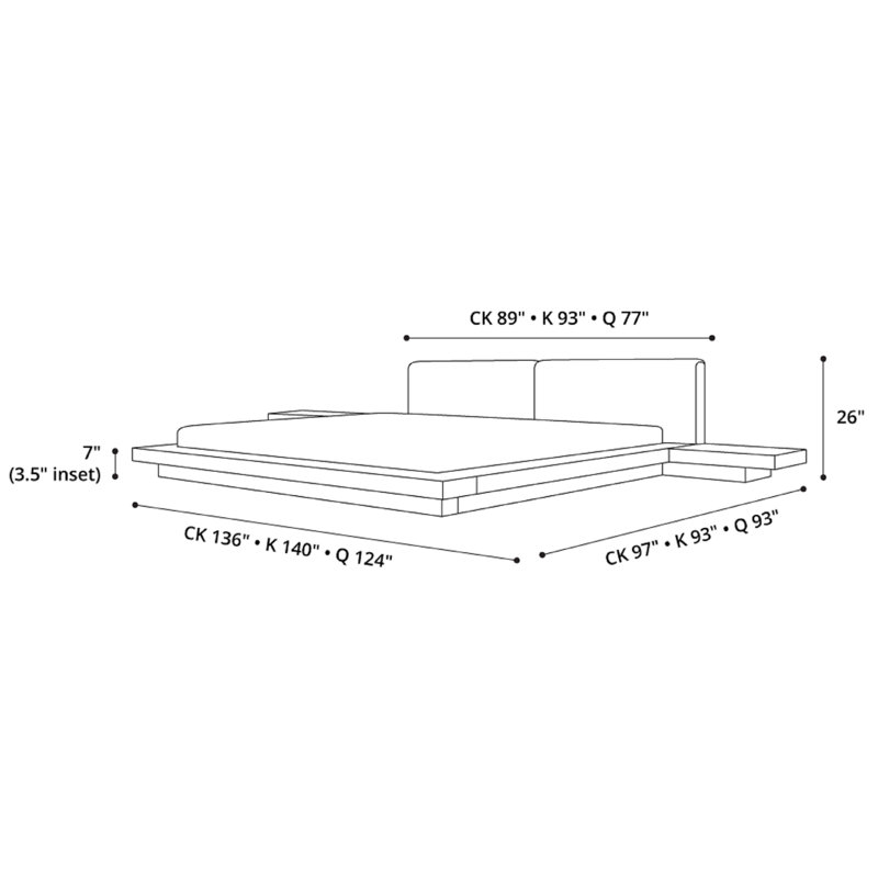 Upholstered Bed, King, Walnut/White Leather