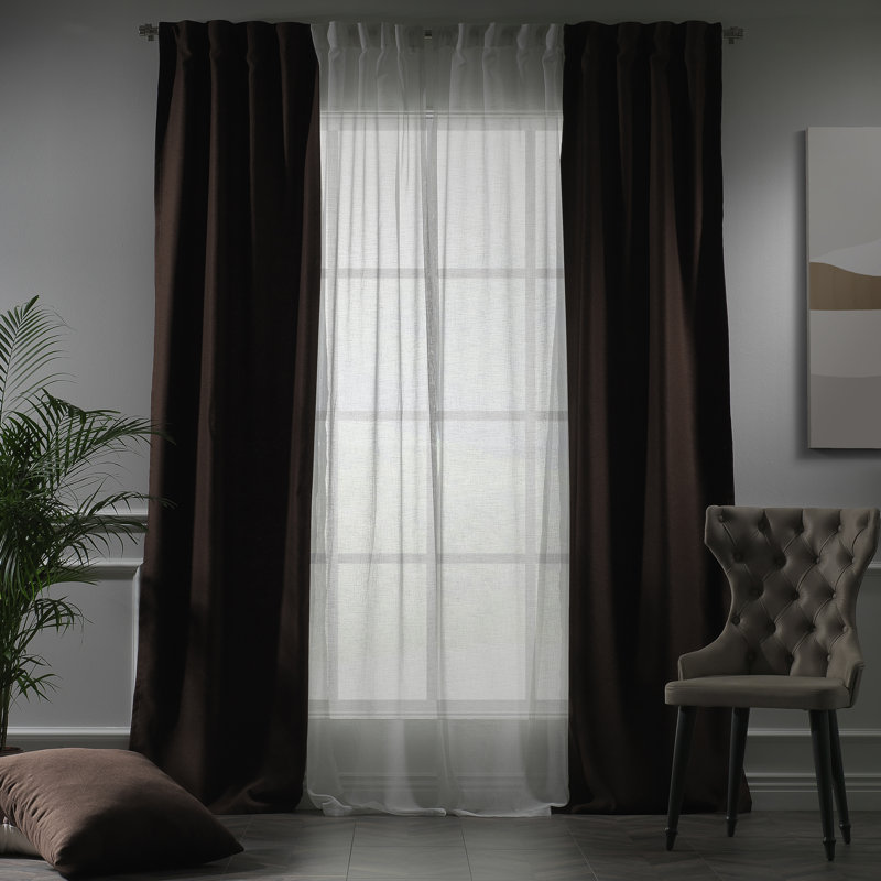 Decorative Window Curtain Each Panel, Brown/White, 27" W x 95" L