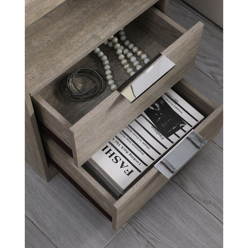 Nightstand With Charging Station, End Table With 2 Drawers, Gray