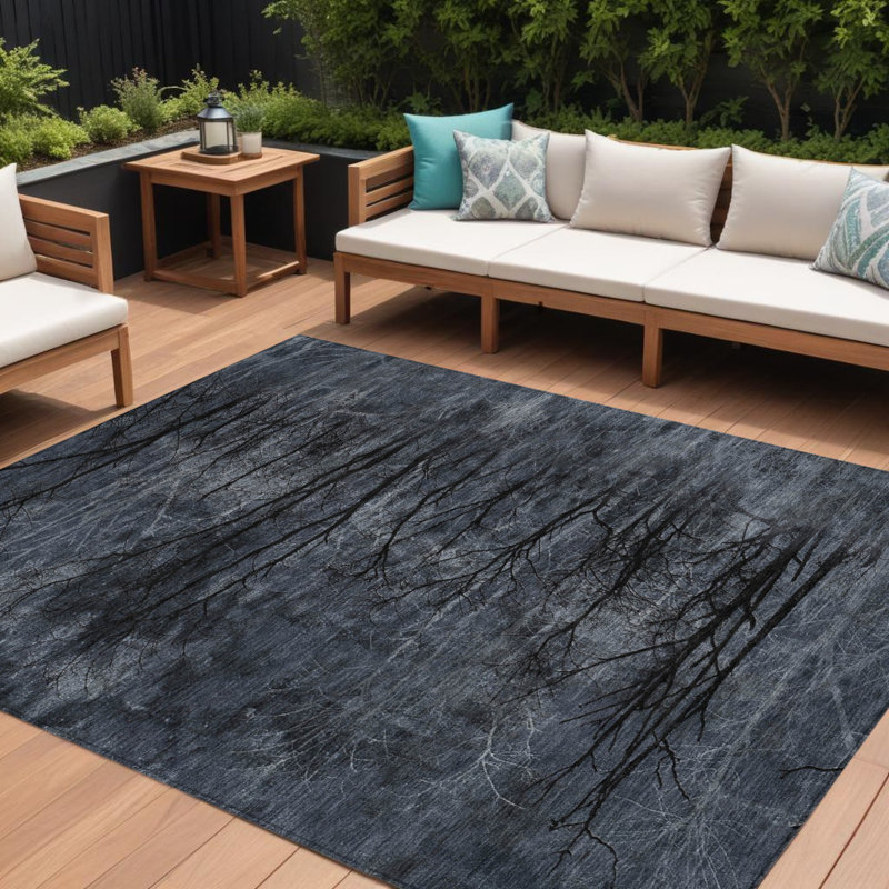 Tapis extérieur lavable floral gris anthracite et gris 10 pi x 14 pi