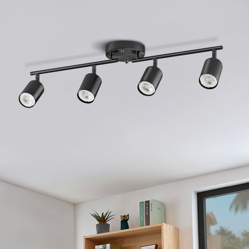 Matte Black Adjustable 4-Light Track Fixture with LED Bulbs