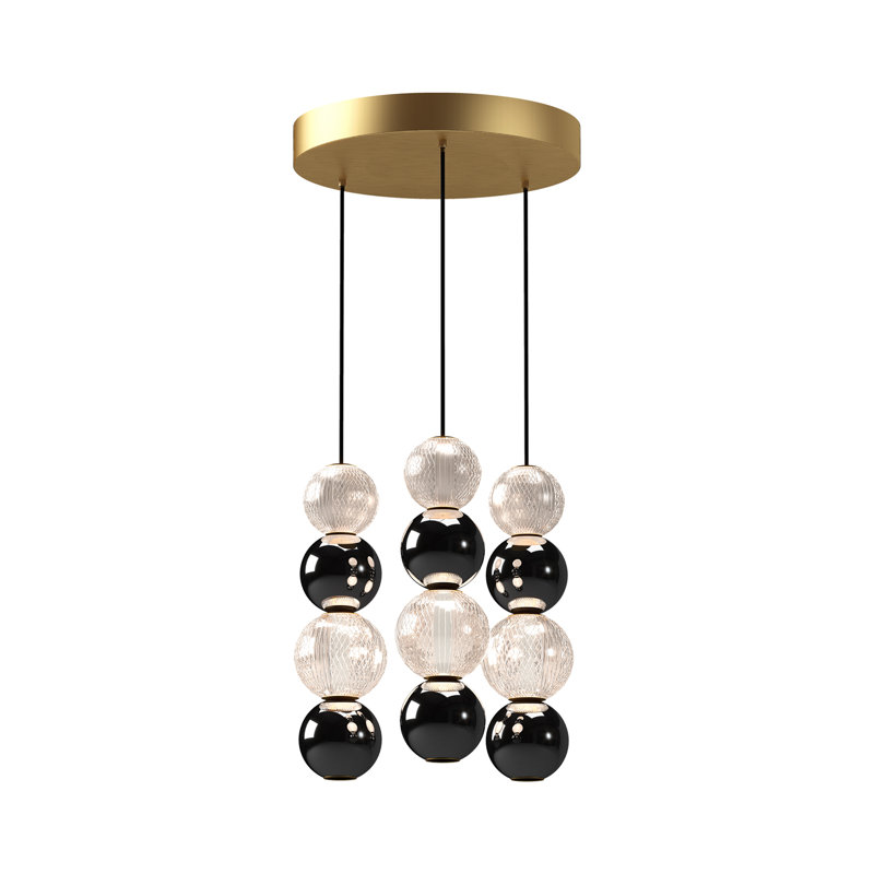 Onyx 12 - Light LED Cluster Pendant, Natural Brass