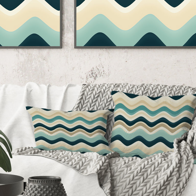 Beige And Blue Coastal Chevron Serenity - Chevron Printed Throw Pillow