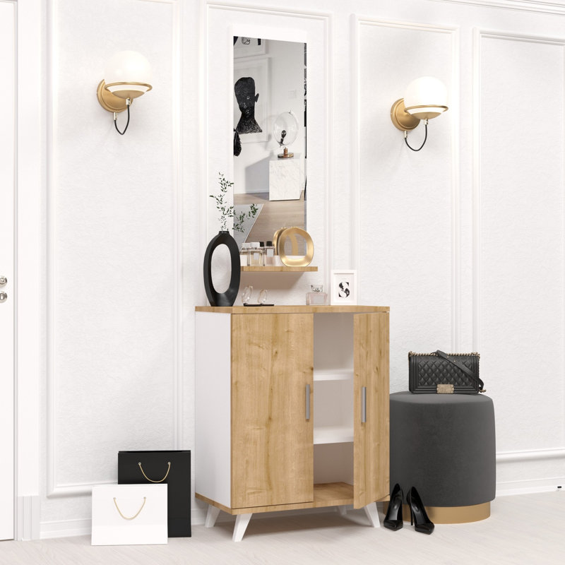 Armoire de rangement pour chaussures 6 paires, Chêne / Blanc