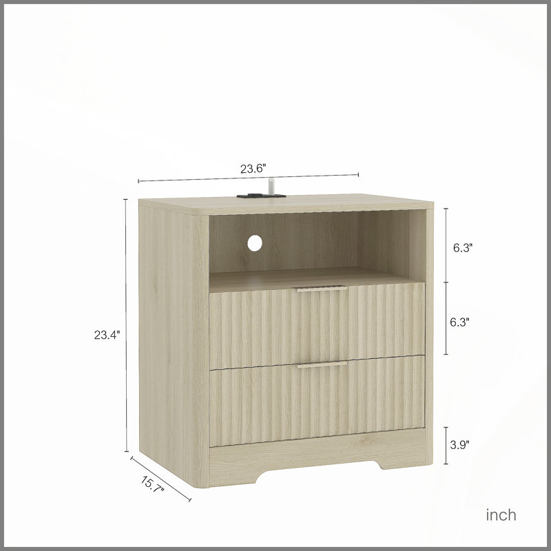Table de chevet avec station de charge, table de chevet intelligente avec veilleuse, tables de chevet avec armoire de rangement pour la chambre à coucher, bois