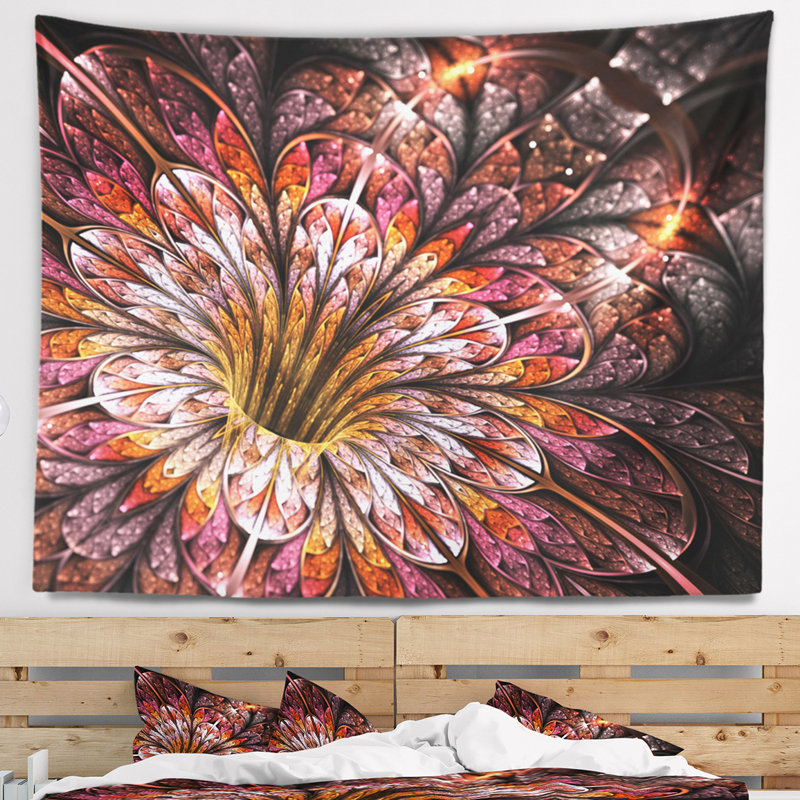 Tapisserie floral à motif fractal rouge light scintillant, H 50 po x l 60 po