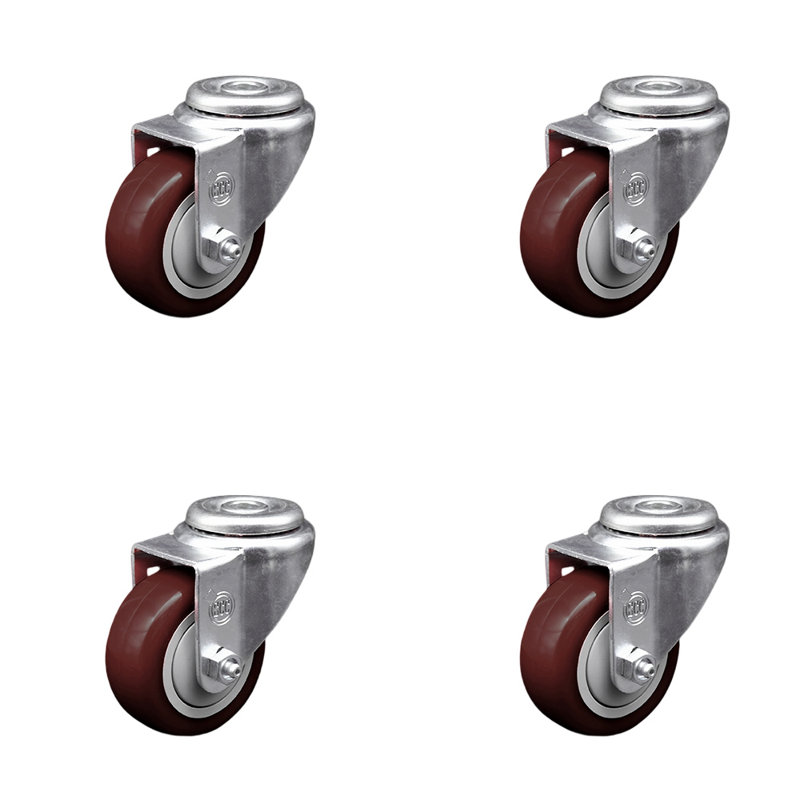 3 Inch Polyurethane Wheel Swivel Bolt Hole Caster Set Service Caster, Marron