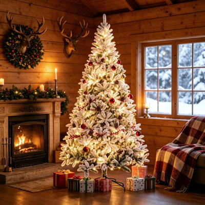 Arbre de Noël artificiel pin enneigé 9 pi non éclairé 9 pi, extrémités réalistes, vert