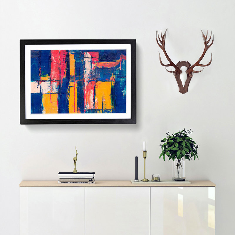 Abstract Art Painting Vol.366 by S.Johnson - Framed Print, 48cm H x 65cm W x 2cm D, Black Framed