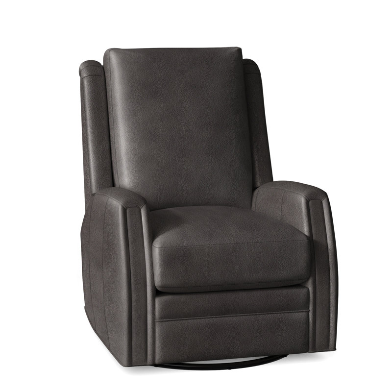 Lockhart Recliner, Swivel Glider with Manual Recline & Inside Release, No Nailhead, Alpine Dark Grey Genuine Leather