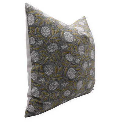 Housse de coussin en lin imprimée à la main Fab Divine Meraki, coussin décoratif fait à la main pour canapé, lit et décor de salon, taille - 24 x 24 po