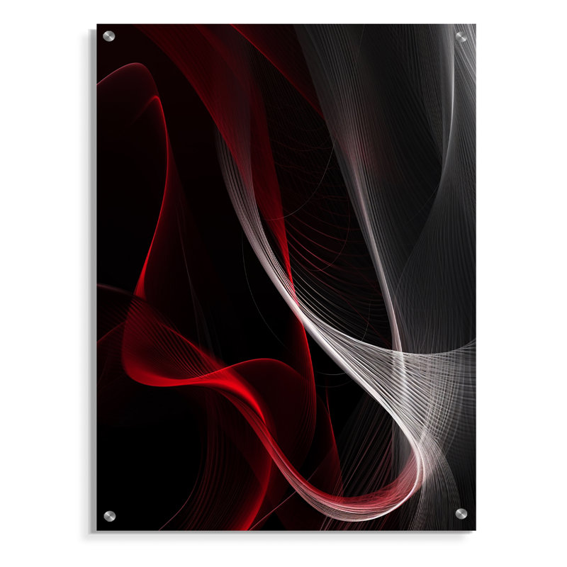 Abstrait contemplatif rouge et noir I, art mural abstrait à vagues modernes, H 32 po x l 16 po