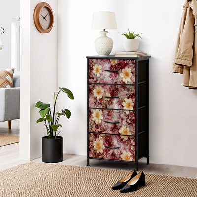 Commode pour commode de chambre à coucher pour garde-robe floral à effet de flou à la main noyer à la main art de travail impression de tissu Commodes et commodes de rangement