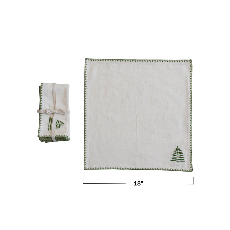 Cotton Napkins With Embroidered Tree And Edge