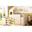 Lit mezzanine simple en bois beige, toit en forme de maison, bureau et rangement pour les espaces d'étude créatifs des adolescents-129996457