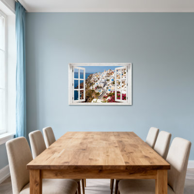 Landscape & Nature Santorini White Buildings Blue Domes Sea View Window Frame