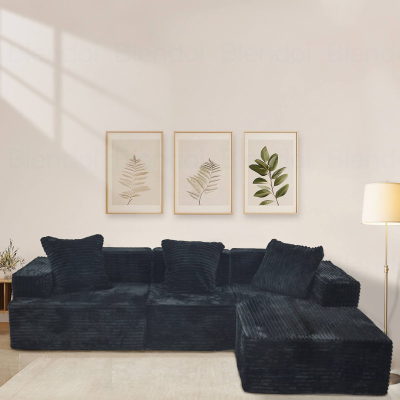 Canapé modulaire convertible, Orienté à droite, Tissu noir
