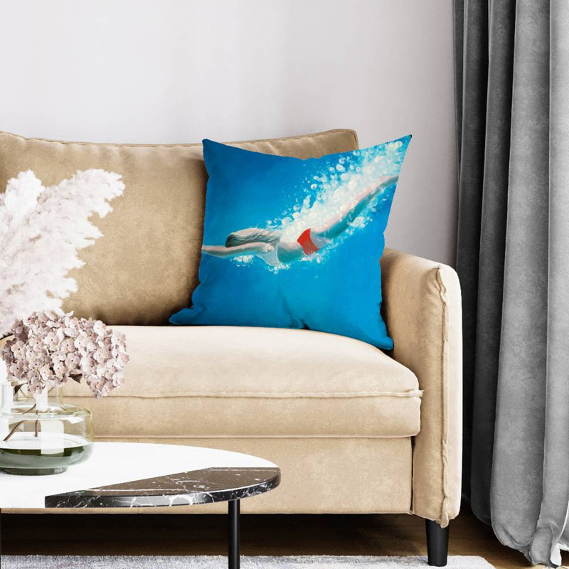Diving Jump Blue Poly Twill Throw Pillow for Home Decor
