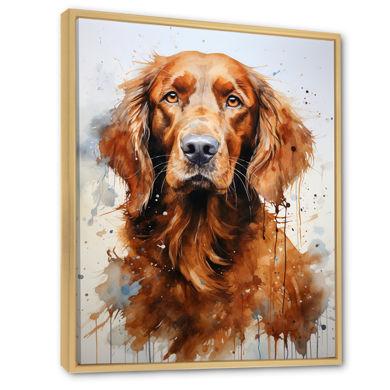 «Dog Irish Setter Impressions», reproduction sur toile, Cadre naturel flottant, H 44 po x l 34 po x P 1,5 po