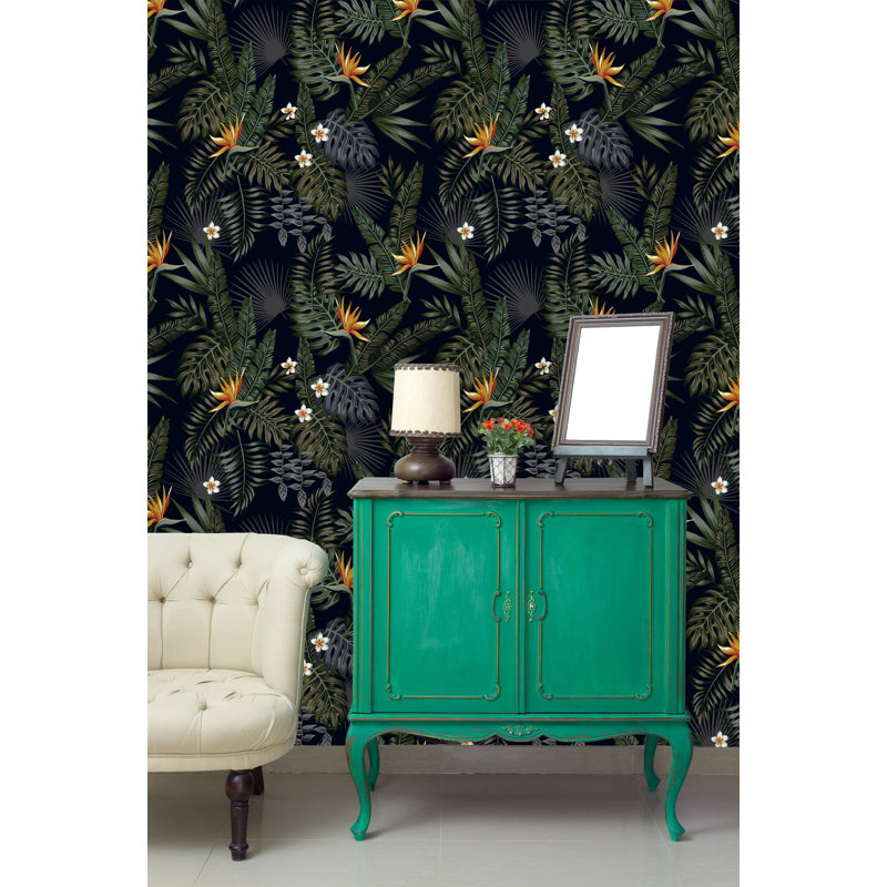 Adhésif mural tropical foncé à peindre, l 25 po x L 50 po