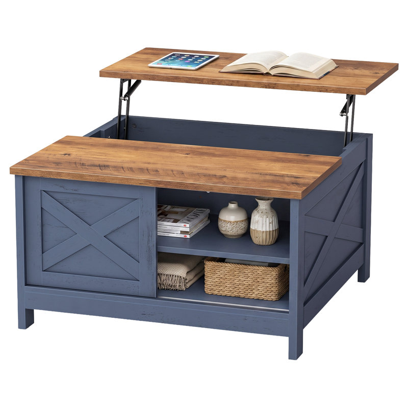 Table basse à plateau relevable Farmhouse, Navy Blue, Cabinet