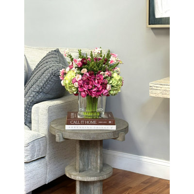 Hydrangea, Astilbe, Ivy and Berries in Clear Glass Vase