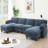 140" Modular Sectional Sofa, U-Shape with 31.5" Extra-Wide Seat Cushion, USB and Type-C Charger, Phone Holder and 2 Side Storage Pockets, Free Movement Ottoman, Striped Chenille-265909989