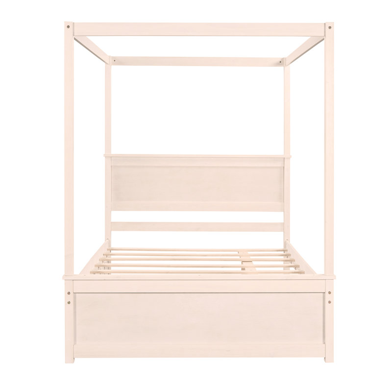Lit à baldaquin en bois avec lit gigogne, lit plateforme à baldaquin avec lattes de soutien. Aucun sommier tapissier requis