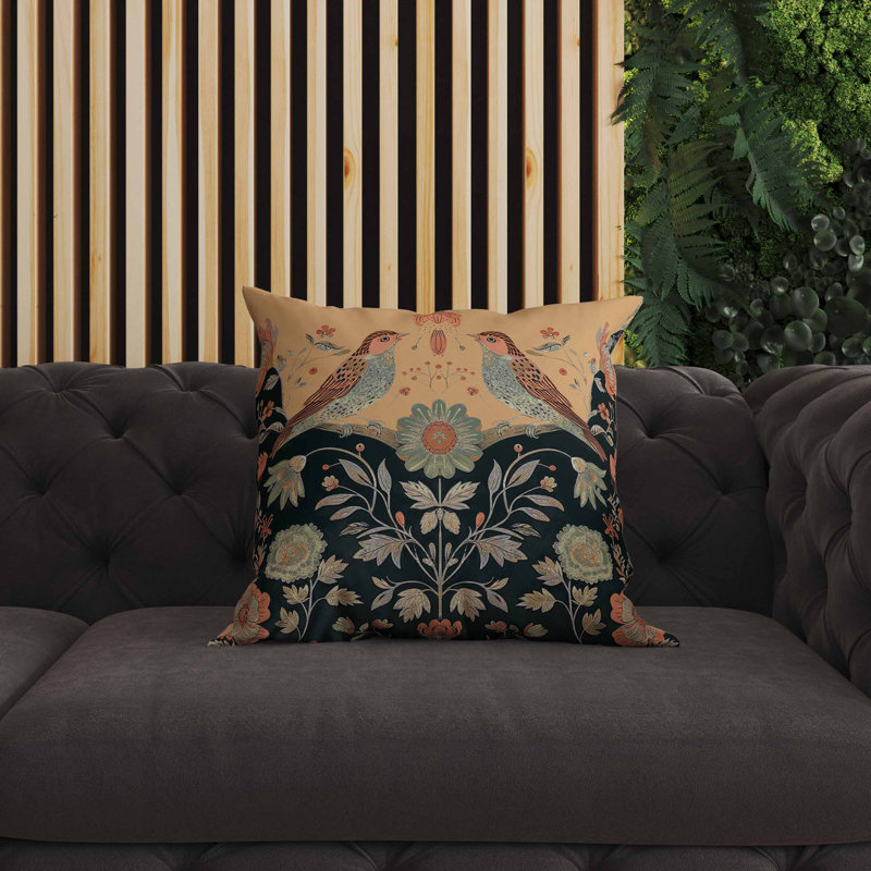 Coussin intérieur / extérieur Birdsong Ballet, Noir / Vert / Orange, Carré 20 po
