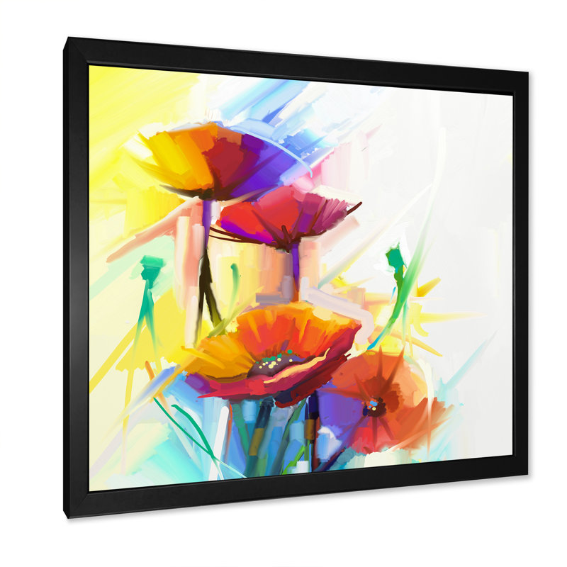 «Abstract Paintbrush Spring Flower Bouquet», reproduction de cadre photo sur toile, H 16 po x l 16 po x P 1 po, Cadre noir