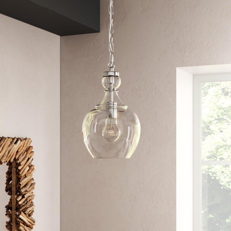 Luminaire suspendu en forme de dôme à 1 lumière Verona, Clair, Nickel brossé