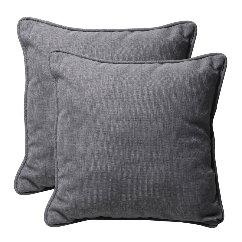 Striped Outdoor Reversible Throw Pillow, Gray Textured Solid