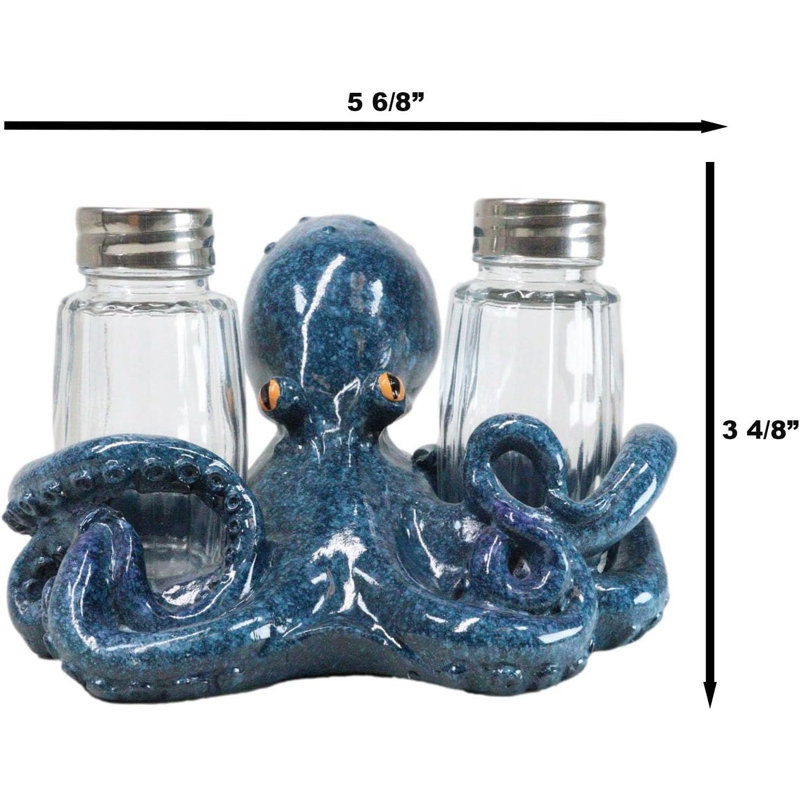 Ensemble de porte-salière nautique marine céphalopode pieuvre, Bleu