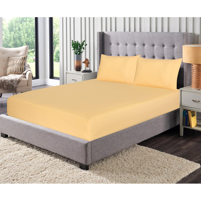 Ensembles de draps 100% microfibre brossée 4 pièces de draps de 16 po, Très grand, Couleur unie, Or crème