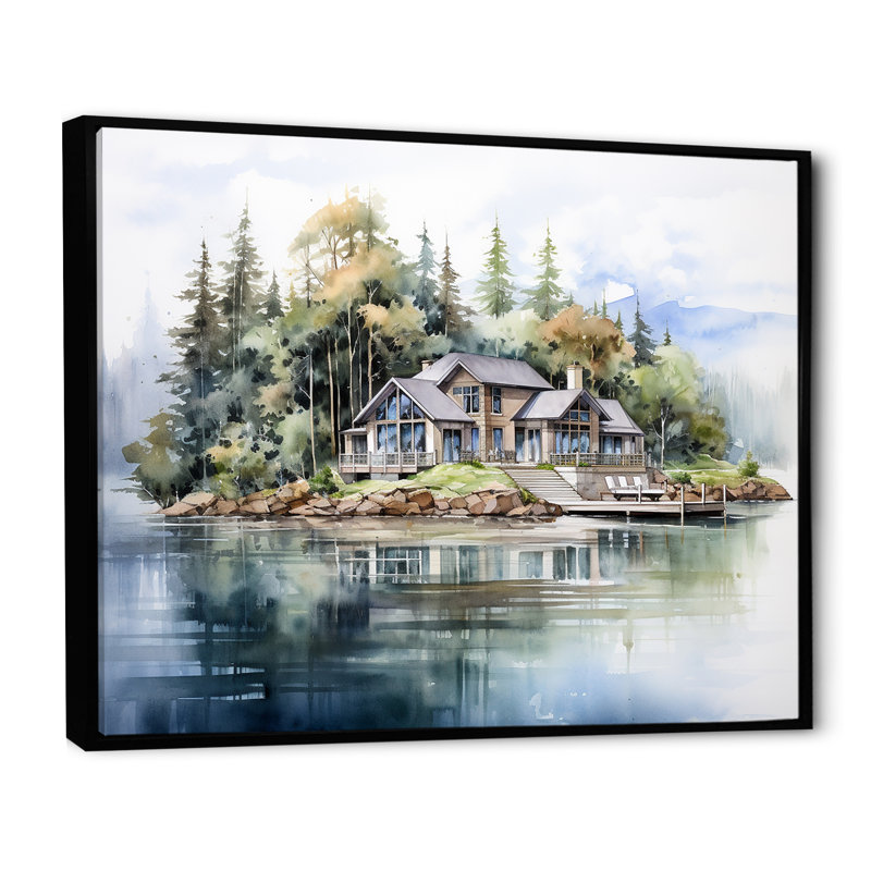 «Lake House», reproduction sur toile, H 16 po x l 32 po x P 1 po, Cadre flottant noir