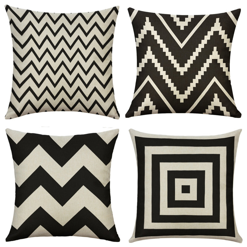  Housse de coussin carré et insert, Noir, 18 po x 18 po