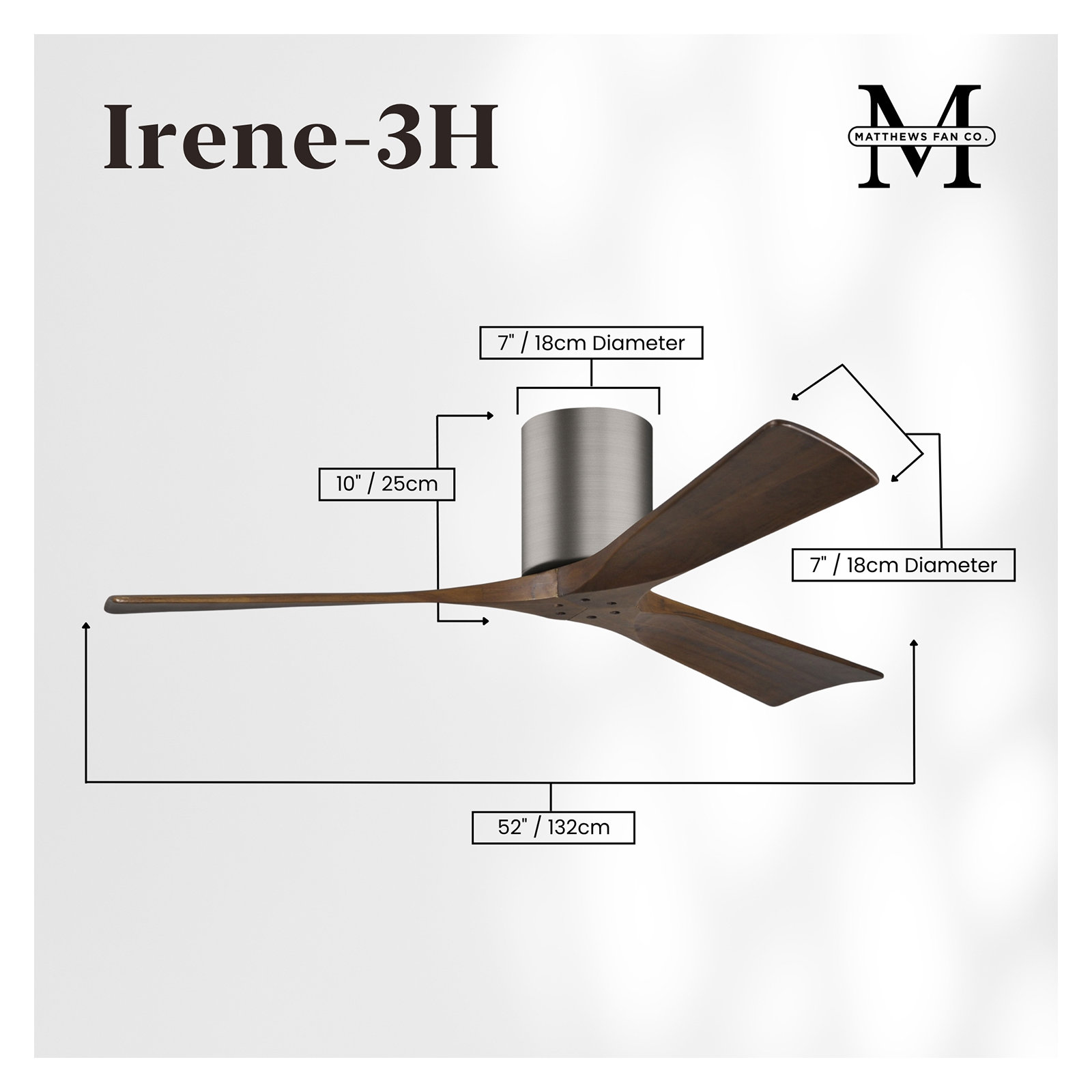 Olivier 3 Blade Ceiling Fan, Walnut Tone, Brushed Pewter, 52"