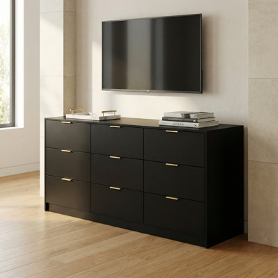 63-inch White Nine-drawer Dresser, Featuring A Long Dresser With Nine Drawers, Suitable For Bedrooms, Living Rooms, Or Hallways.
