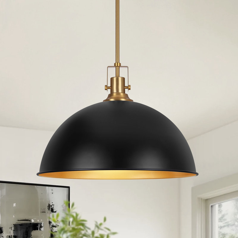 Luminaire suspendu pour îlot de cuisine à 1 dôme 17,7 po Lysander, Noir mat, H 56,7 po x l 17,7 po x P 17,7 po