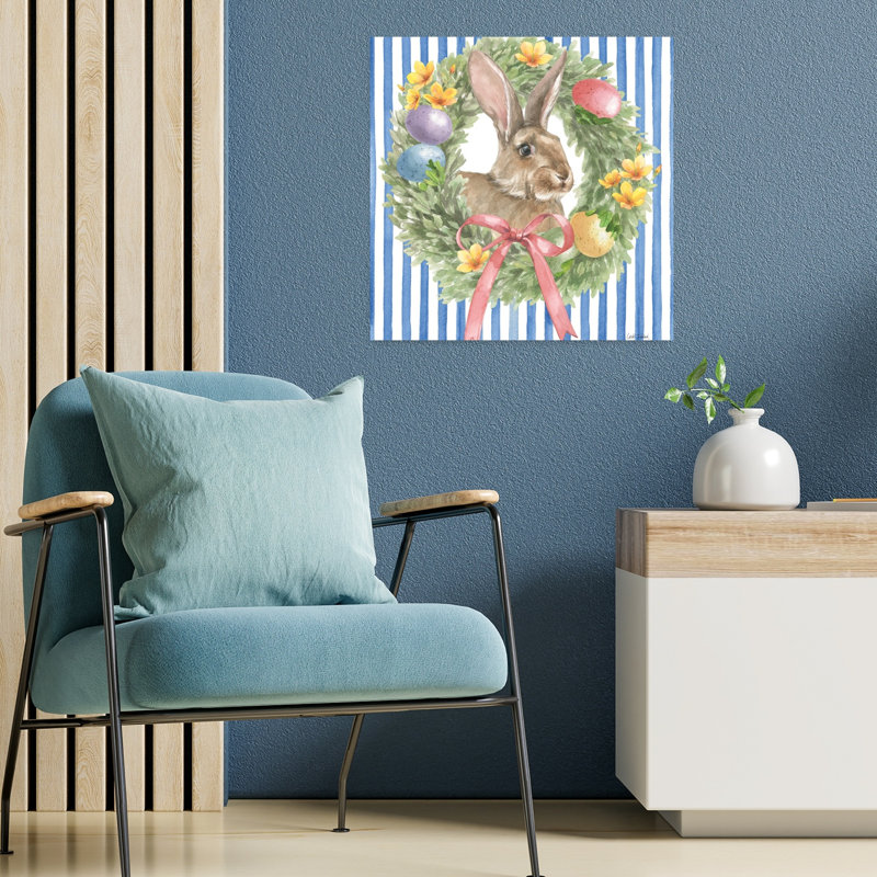 Art contemporain Hop Into Spring Wreath I avec animaux, H 18 po x l 18 po
