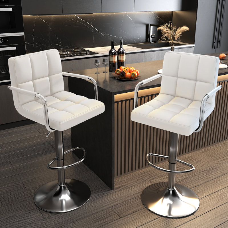 Tabouret de bar pivotant en velours et en polyuréthane pivotant Brychan, Polyuréthane blanc