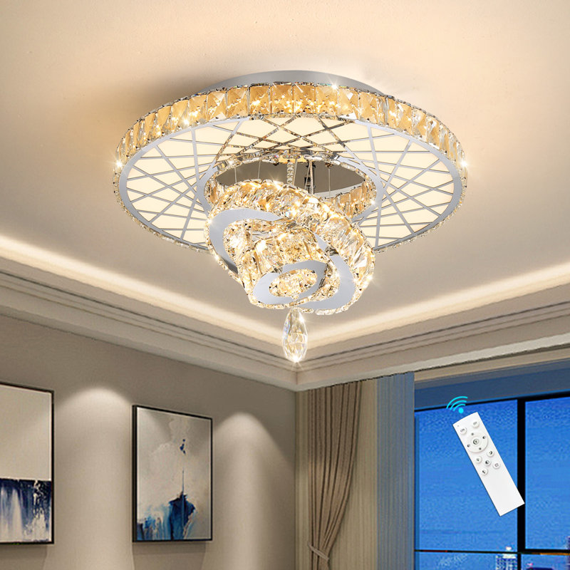 Elegant Remote Dimmable Crystal Chandelier, Silver