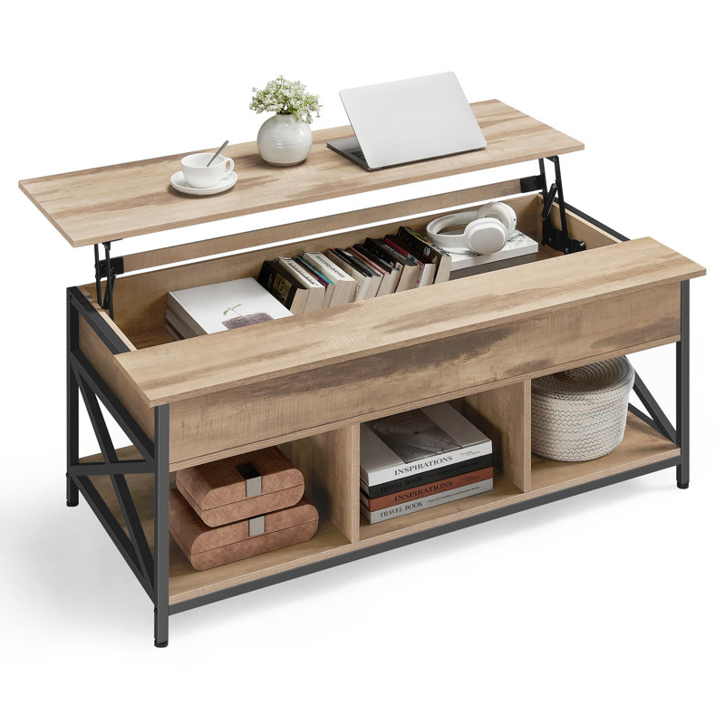 Winigan Lift Top Coffee Table with Storage, 62cm H x 120cm L x 60cm W, Camel brown