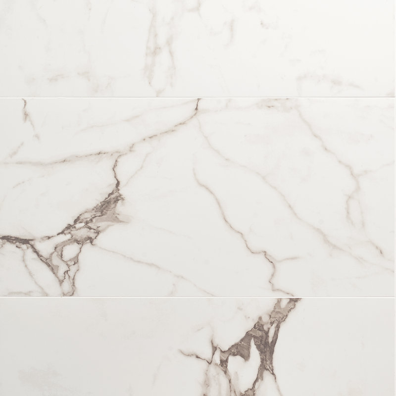 Everstone 12" x 24" Polished Marble Look Porcelain Floor and Wall Tile, Statuario Venato
