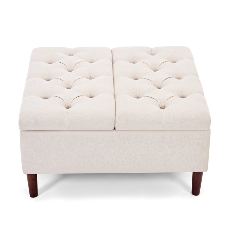 Table basse avec repose-pieds carré 35 "avec grand rangement, Beige